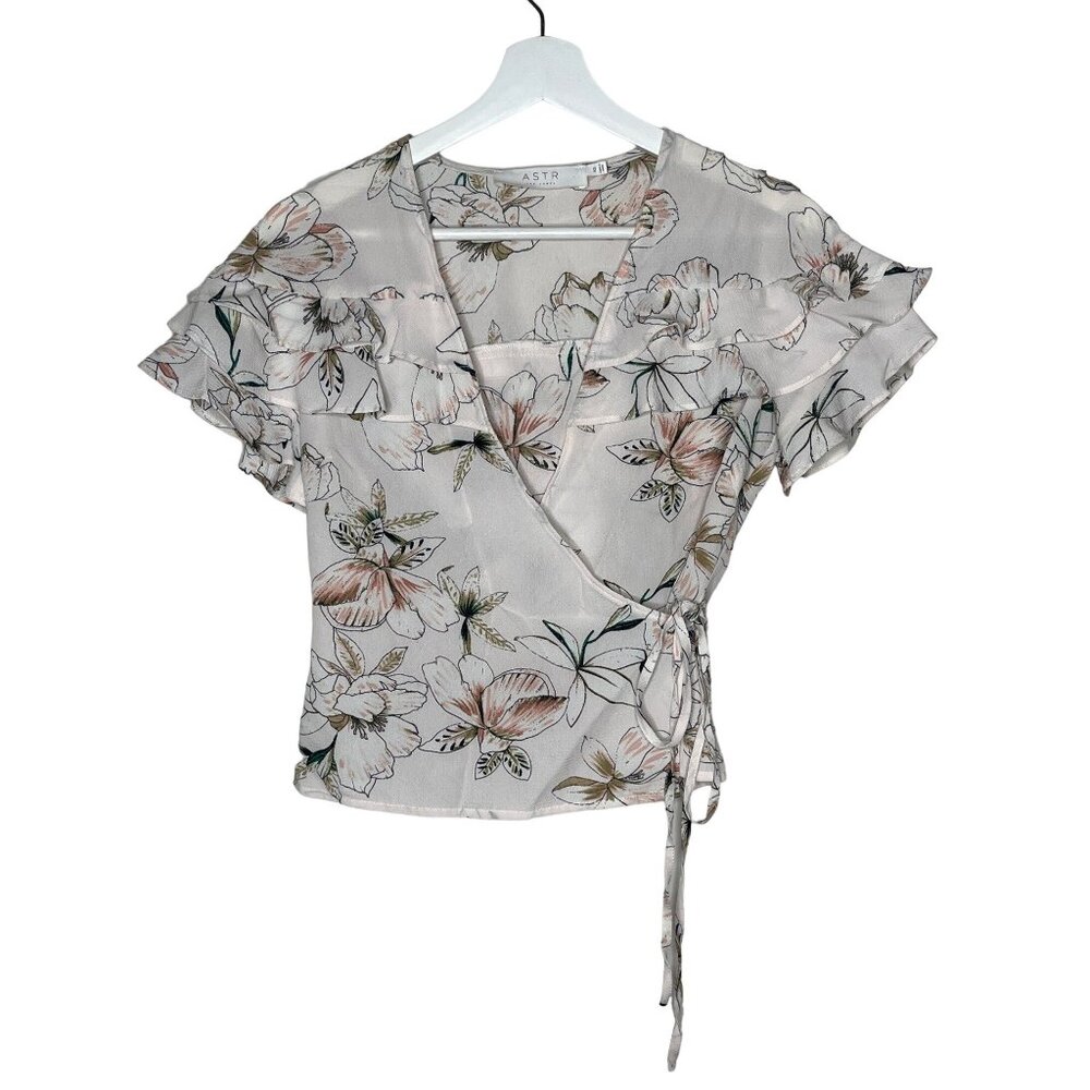 Astr Floral Wrap Blouse - Cream and Pink